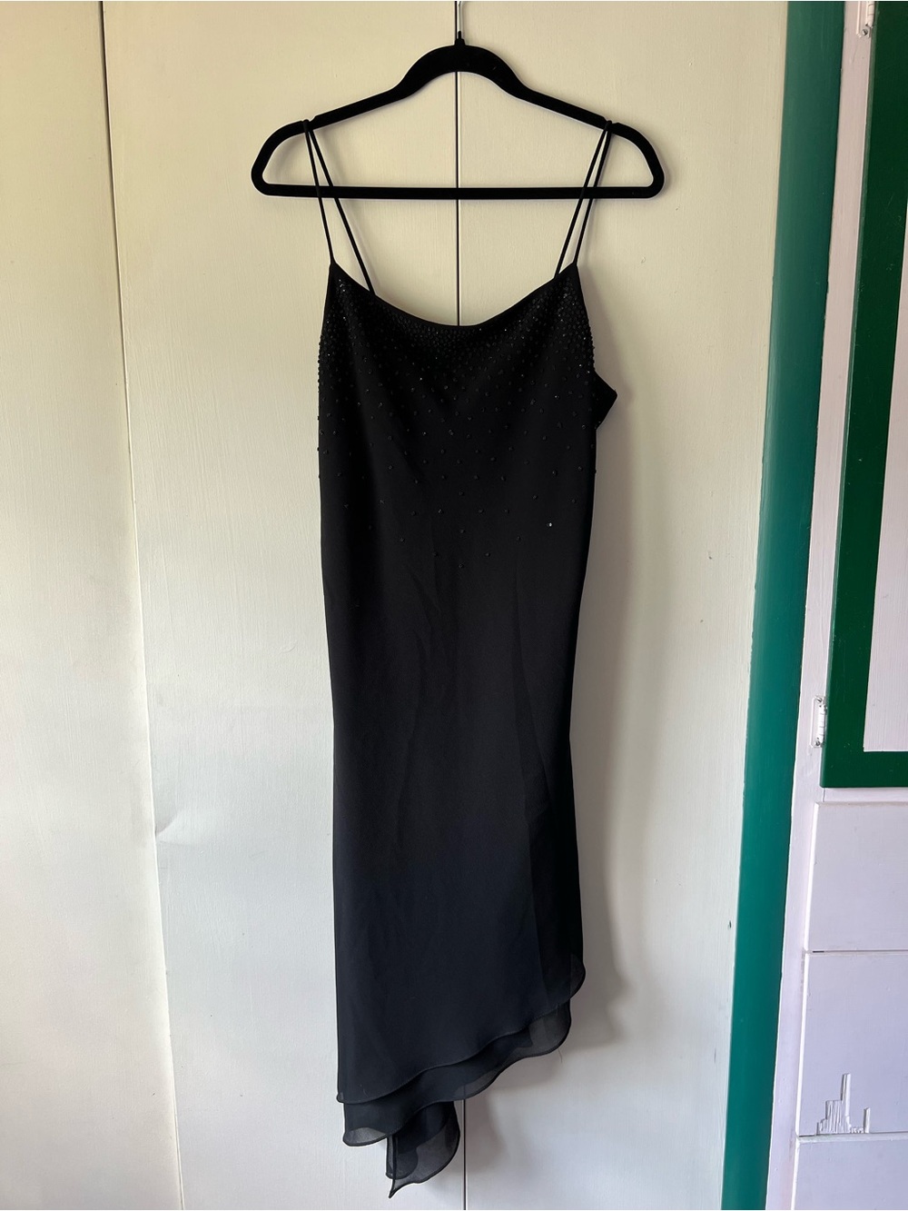 Jump Black Asymmetrical Slip Dress with Subtle Beading